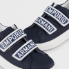 immagine 1 di Sneakers in pelle blu  con doppio velcro e logo