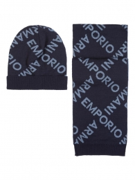 Emporio Armani set cappellino e sciarpa in pura lana vergine logato ragazzo 1