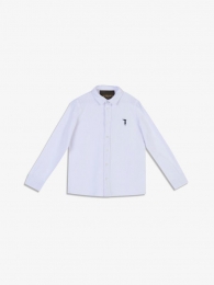 Trussardi junior camicia bianca in misto lino con logo ricamato 1