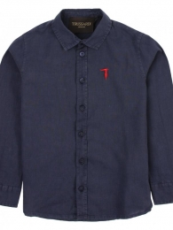 Trussardi camicia blu delavè con logo ricamato in misto lino 1