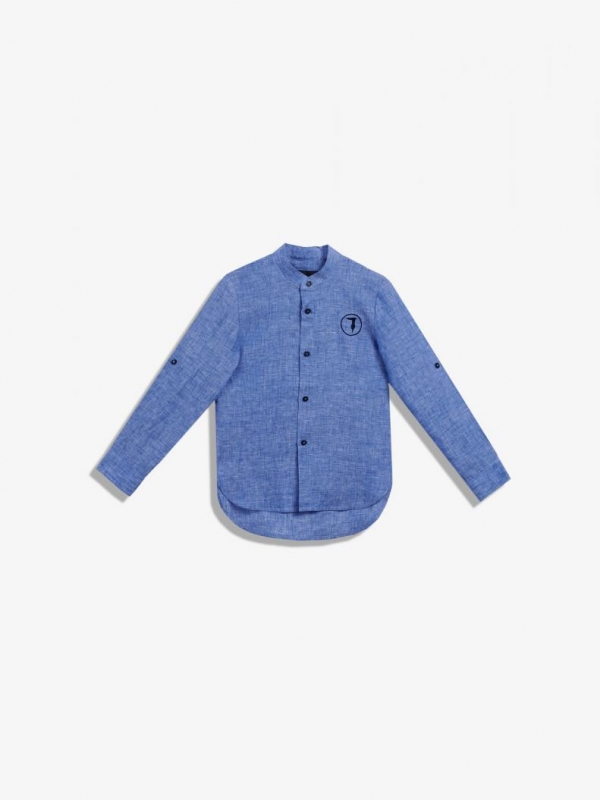 Trussardi camicia azzurra in lino 1