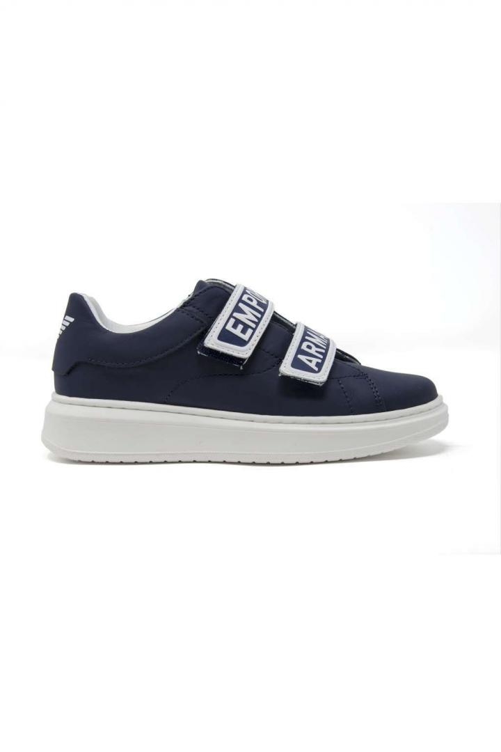 immagine 3 di Sneakers in pelle blu  con doppio velcro e logo