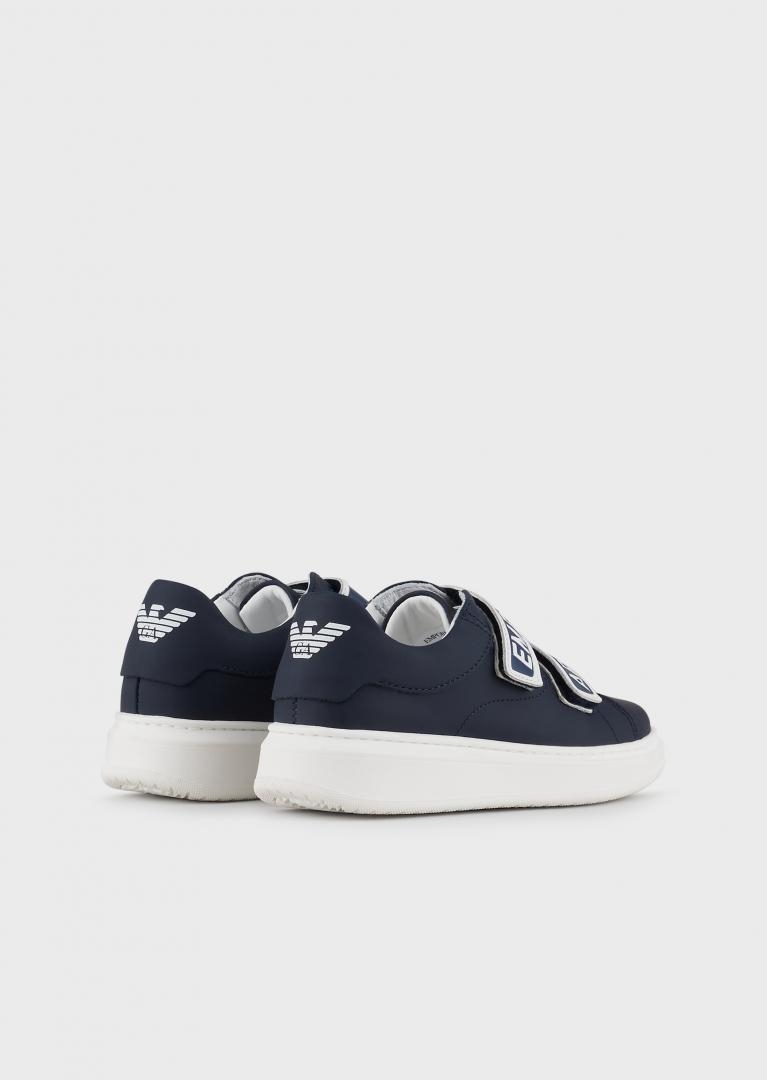 immagine 2 di Sneakers in pelle blu  con doppio velcro e logo