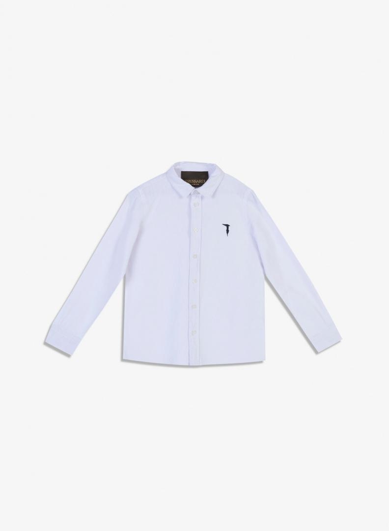 immagine 0 di Trussardi junior camicia bianca in misto lino con logo ricamato