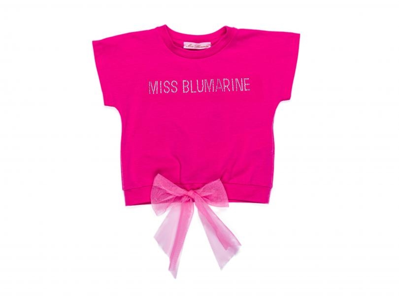 immagine 0 di T.shirt In cotone fuxia con chiusura in tulle