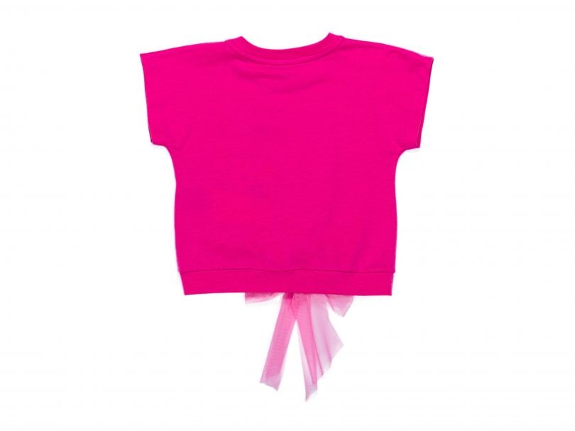 immagine 1 di T.shirt In cotone fuxia con chiusura in tulle